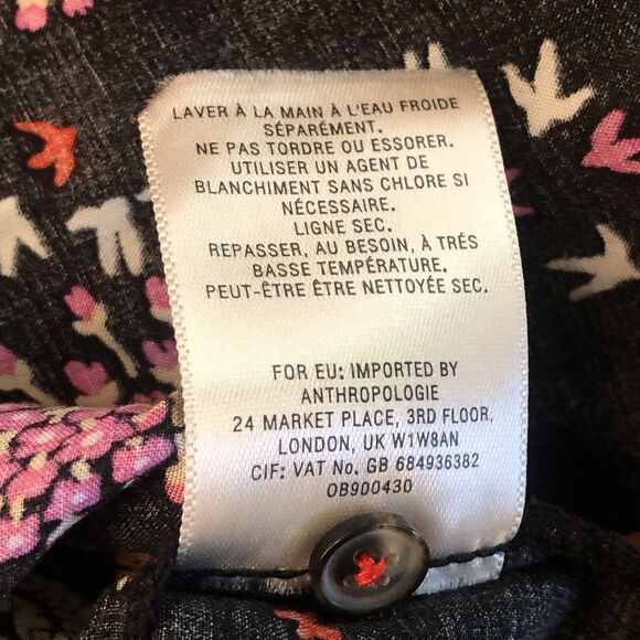 Anthropologie 28 of 52 Conversations Black Button-Up Birds Orange Pink Size 4 - Picture 10 of 10